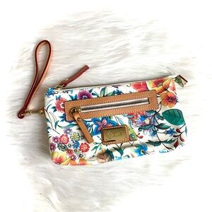 Cavalcanti Floral Leather Wristlet White & Tan